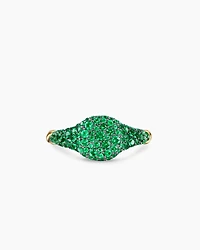 Petite Pavé Pinky Ring 18K Yellow Gold with Emeralds, 7mm