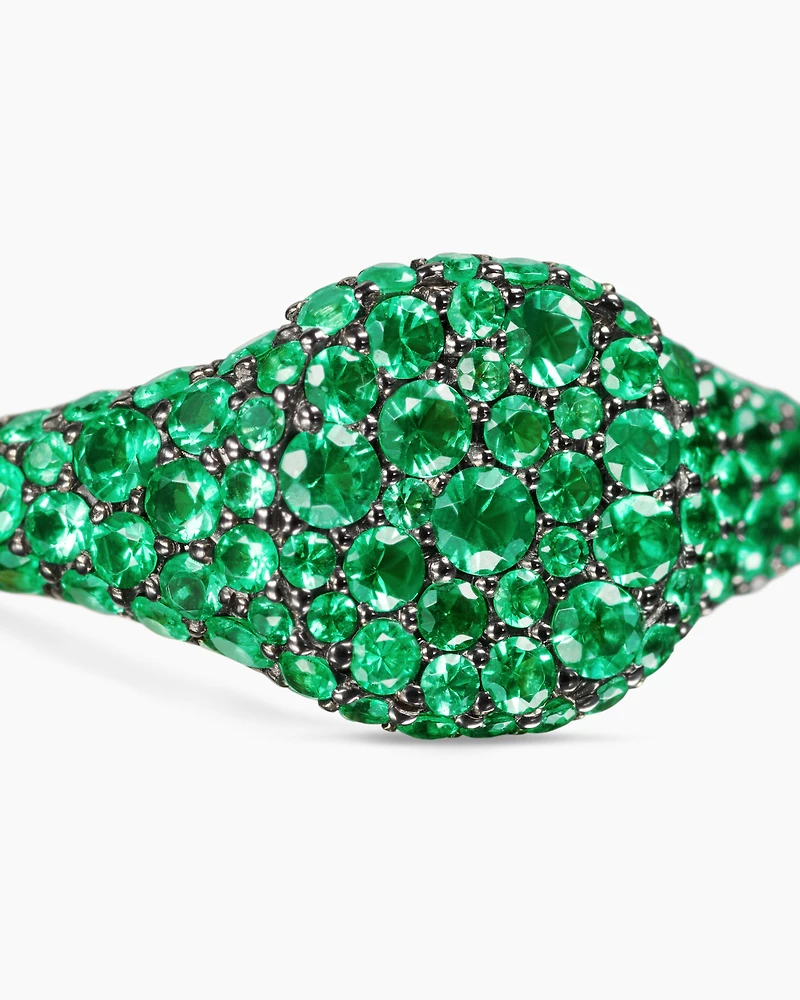 Petite Pavé Pinky Ring 18K Yellow Gold with Emeralds, 7mm