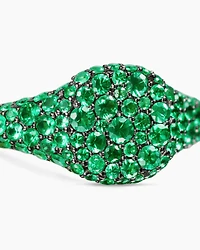 Petite Pavé Pinky Ring 18K Yellow Gold with Emeralds, 7mm