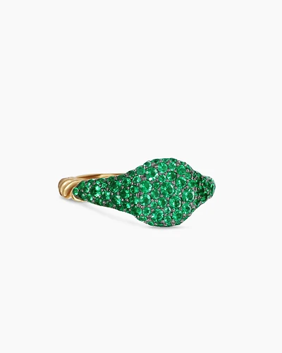 Petite Pavé Pinky Ring 18K Yellow Gold with Emeralds, 7mm