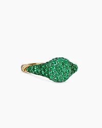 Petite Pavé Pinky Ring 18K Yellow Gold with Emeralds, 7mm