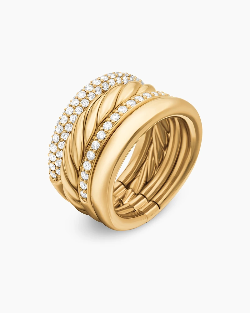 DY Mercer® Multi Row Ring 18K Yellow Gold with Diamonds, 14mm