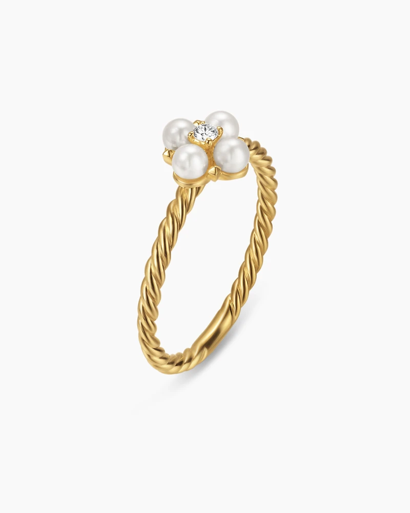 Petite Modern Renaissance Pearl Ring 18K Yellow Gold with Diamond, 7.9mm