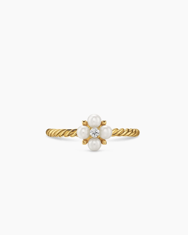 Petite Modern Renaissance Pearl Ring 18K Yellow Gold with Diamond, 7.9mm