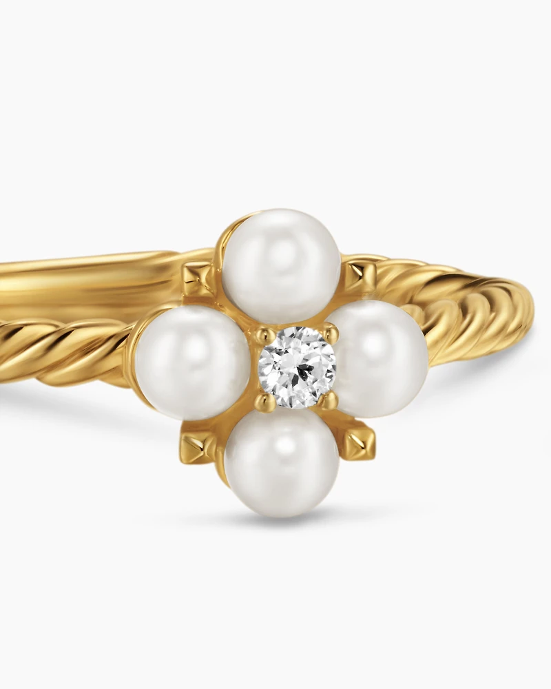 Petite Modern Renaissance Pearl Ring 18K Yellow Gold with Diamond, 7.9mm