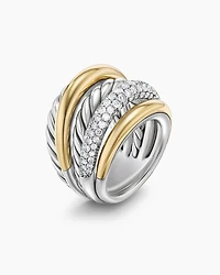 DY Mercer® Multi Row Ring Sterling Silver with 18K Yellow Gold and Diamonds, 21mm