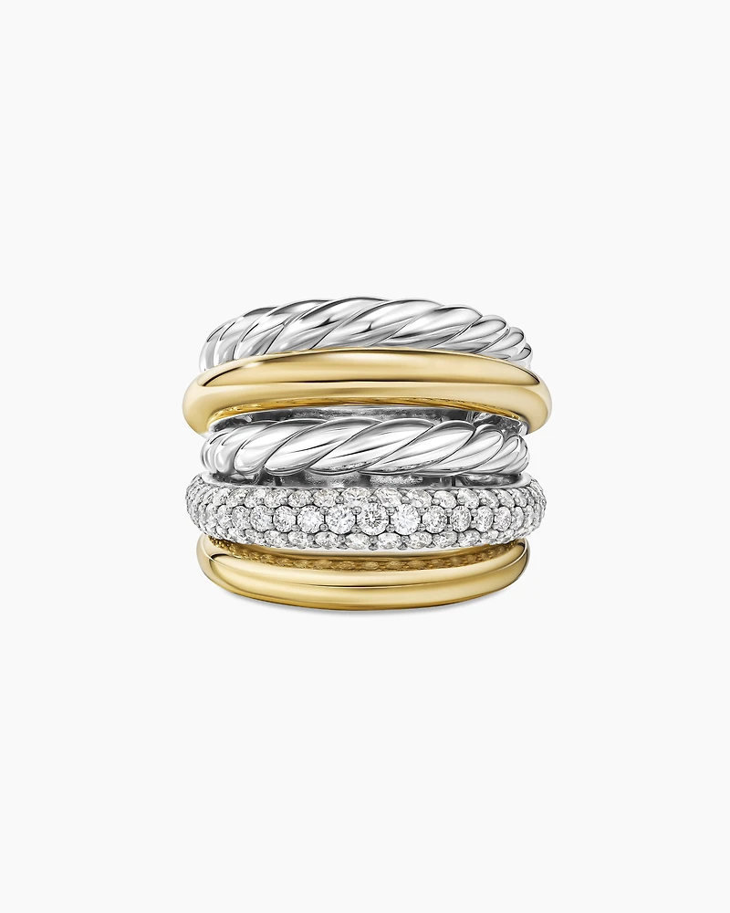 DY Mercer® Multi Row Ring Sterling Silver with 18K Yellow Gold and Diamonds, 21mm