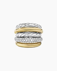 DY Mercer® Multi Row Ring Sterling Silver with 18K Yellow Gold and Diamonds, 21mm