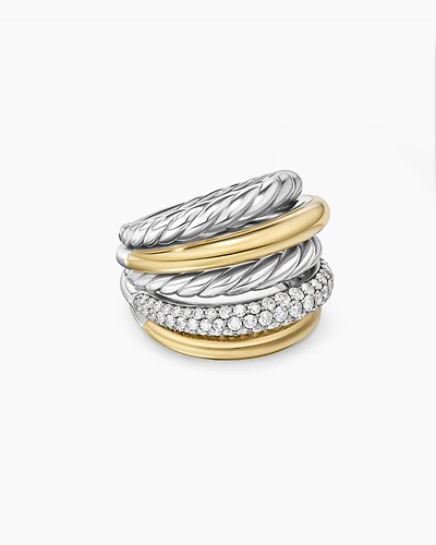 DY Mercer® Multi Row Ring Sterling Silver with 18K Yellow Gold and Diamonds, 21mm