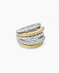 DY Mercer® Multi Row Ring Sterling Silver with 18K Yellow Gold and Diamonds, 21mm