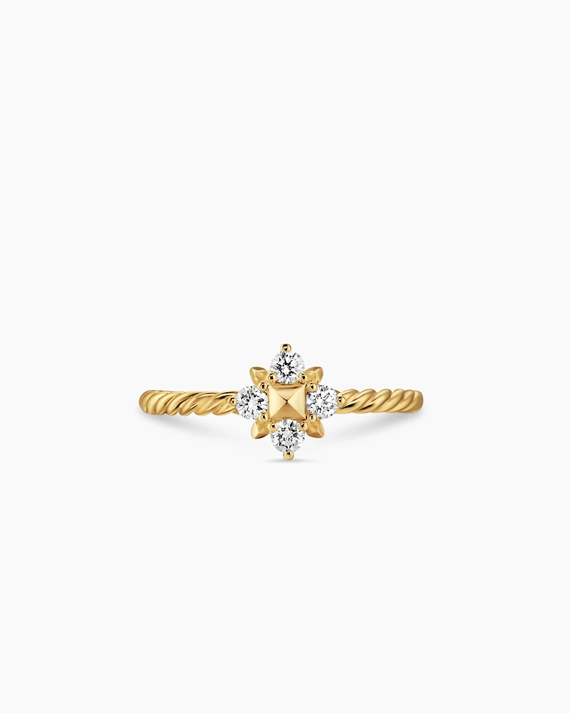 Petite Modern Renaissance Pyramid Ring 18K Yellow Gold with Diamonds, 6.2mm