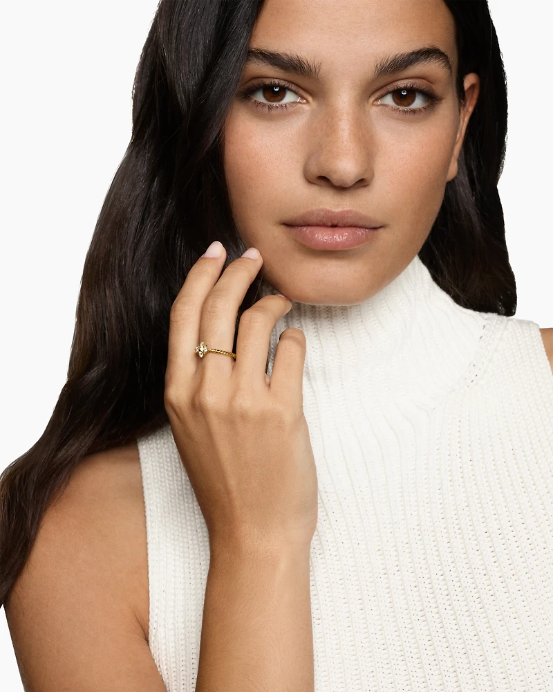 Petite Modern Renaissance Pyramid Ring 18K Yellow Gold with Diamonds, 6.2mm