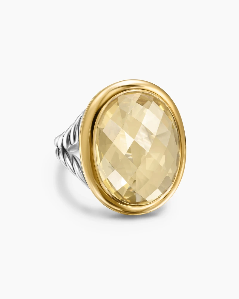 Albion® Oval Ring Sterling Silver with 18K Yellow Gold and Champagne Citrine, 21mm