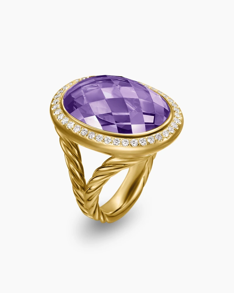 Albion® Oval Ring 18K Yellow Gold with Amethyst and Diamonds, 21mm