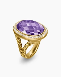Albion® Oval Ring 18K Yellow Gold with Amethyst and Diamonds, 21mm