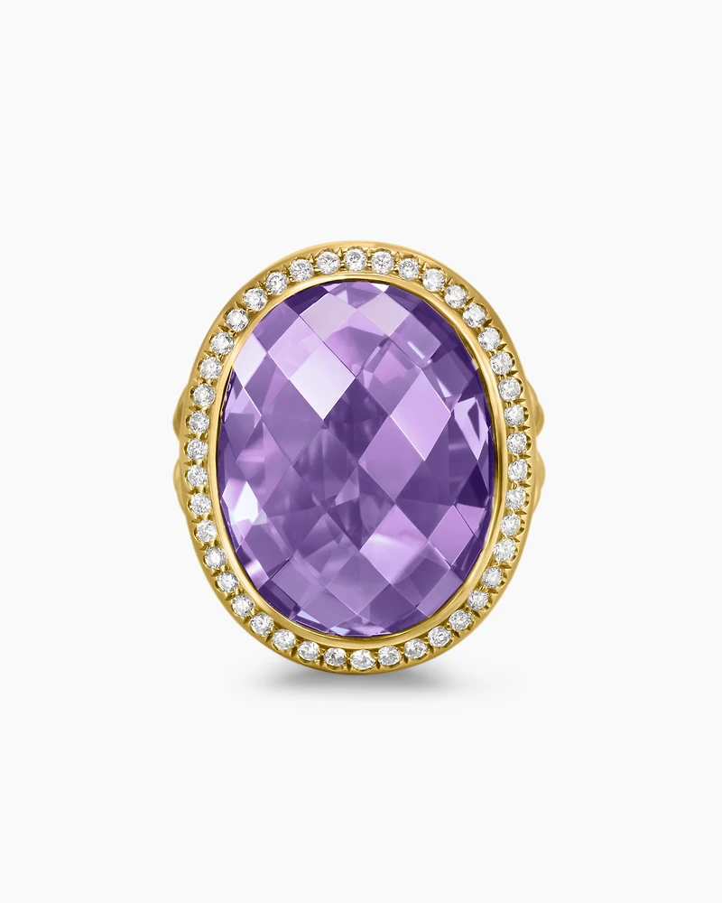Albion® Oval Ring 18K Yellow Gold with Amethyst and Diamonds, 21mm