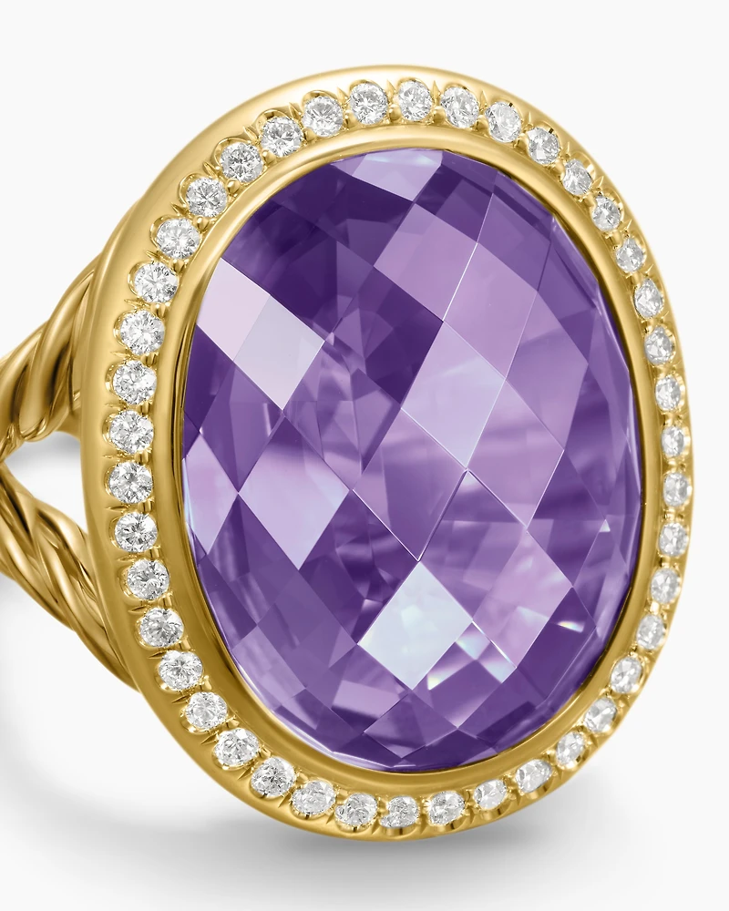 Albion® Oval Ring 18K Yellow Gold with Amethyst and Diamonds, 21mm