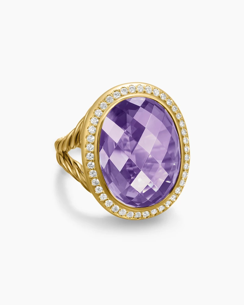 Albion® Oval Ring 18K Yellow Gold with Amethyst and Diamonds, 21mm