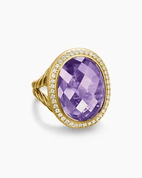 Albion® Oval Ring 18K Yellow Gold with Amethyst and Diamonds, 21mm