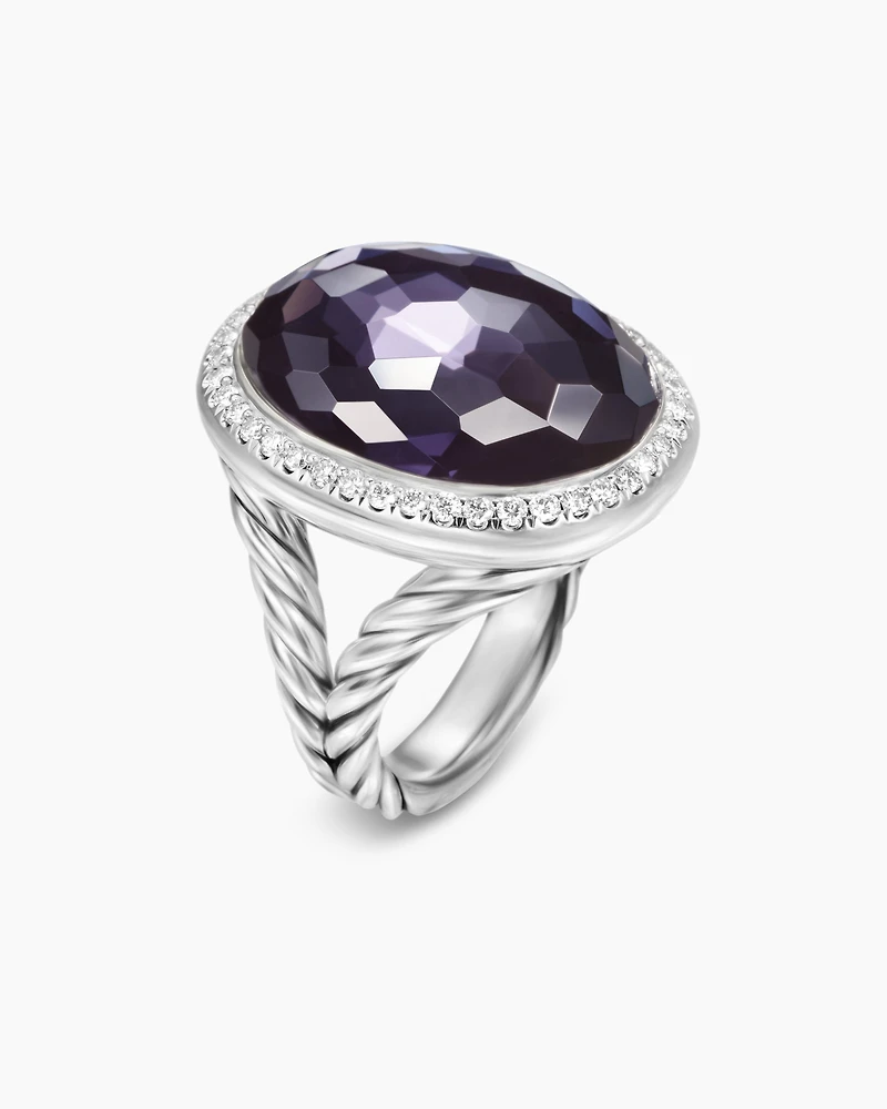 Albion® Oval Ring Sterling Silver with Black Orchid and Diamonds, 21mm