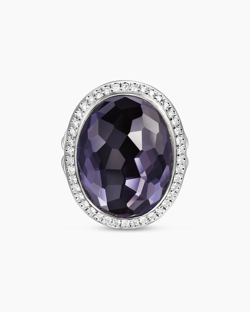 Albion® Oval Ring Sterling Silver with Black Orchid and Diamonds, 21mm