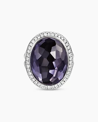 Albion® Oval Ring Sterling Silver with Black Orchid and Diamonds, 21mm