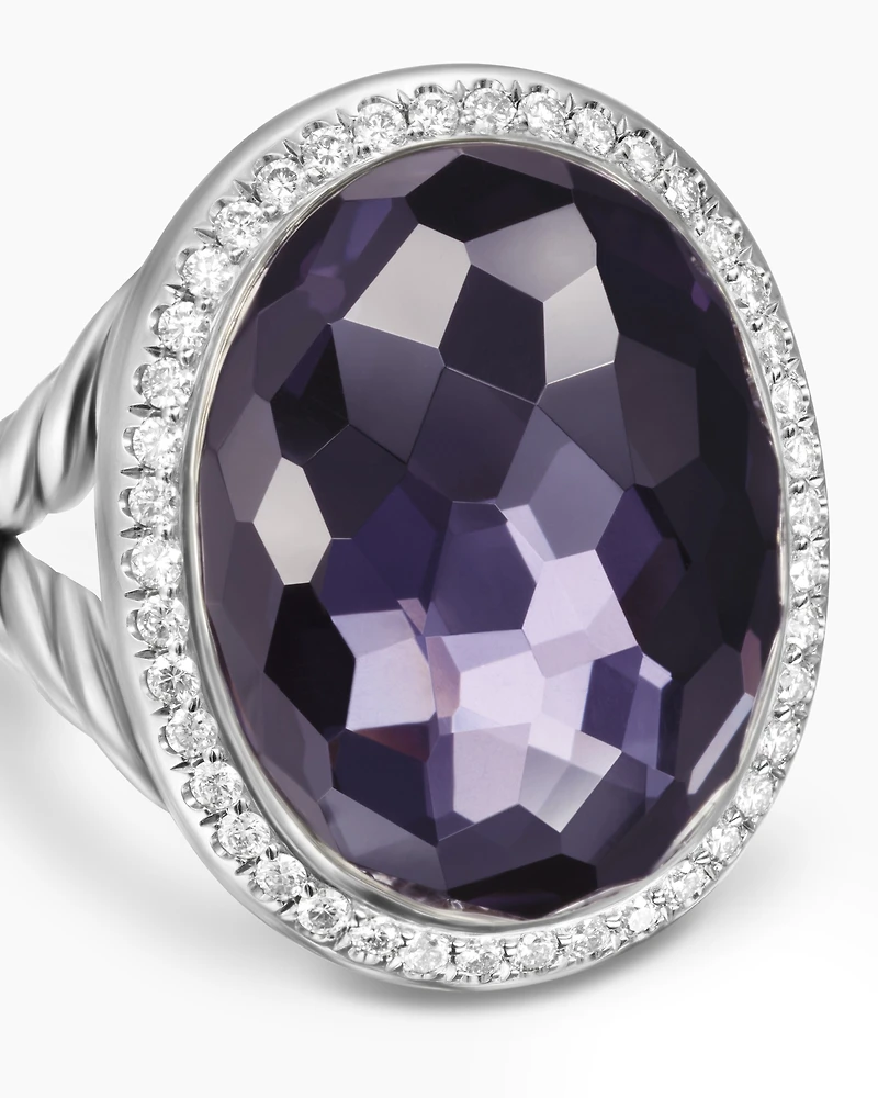 Albion® Oval Ring Sterling Silver with Black Orchid and Diamonds, 21mm
