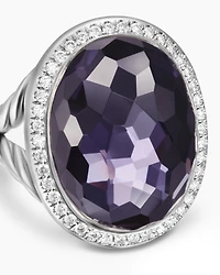Albion® Oval Ring Sterling Silver with Black Orchid and Diamonds, 21mm