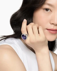 Albion® Oval Ring Sterling Silver with Black Orchid and Diamonds, 21mm