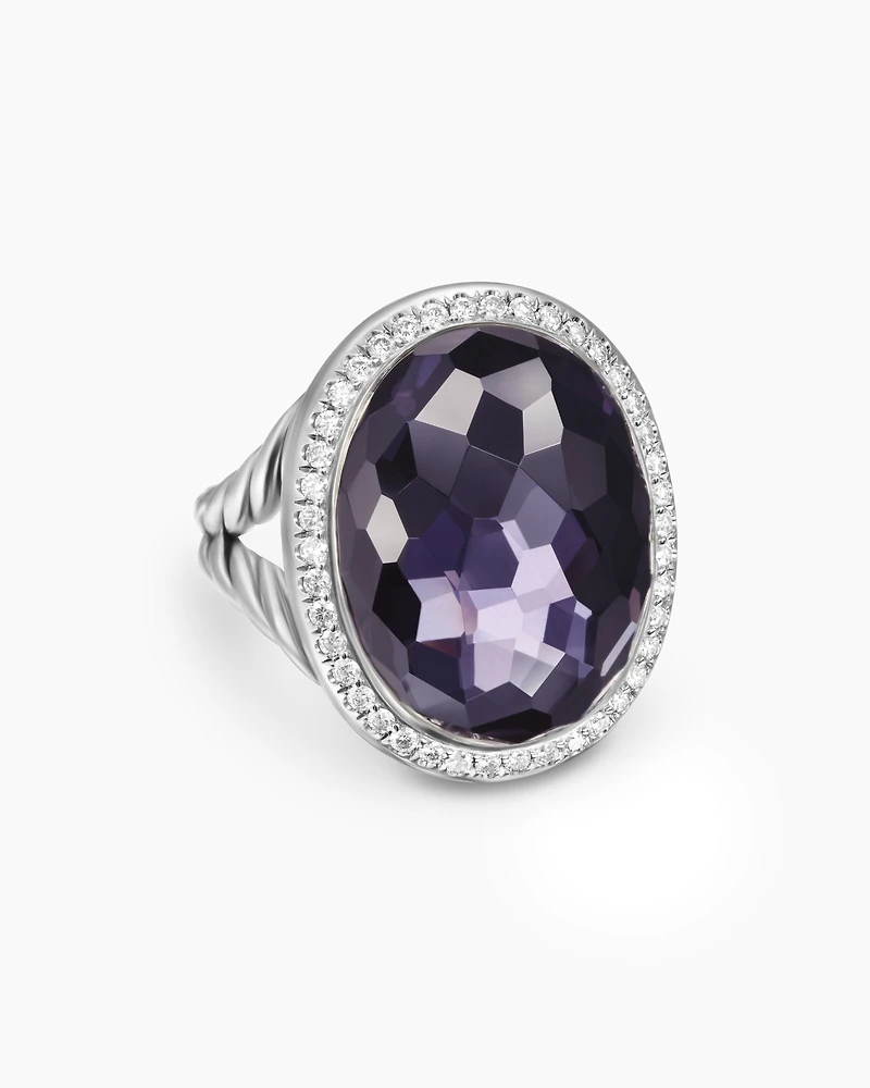 Albion® Oval Ring Sterling Silver with Black Orchid and Diamonds, 21mm