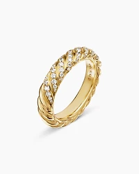 Sculpted Cable Band Ring 18K Yellow Gold with Diamonds