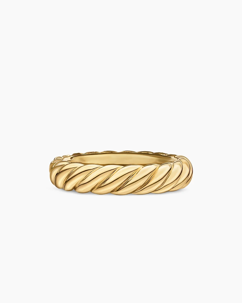 Sculpted Cable Band Ring 18K Yellow Gold with Diamonds
