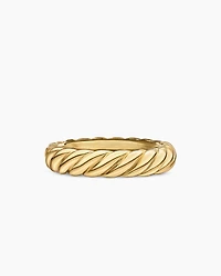 Sculpted Cable Band Ring 18K Yellow Gold with Diamonds