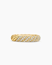 Sculpted Cable Band Ring 18K Yellow Gold with Diamonds