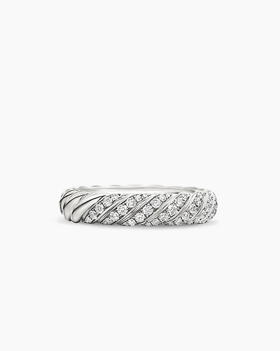 Sculpted Cable Band Ring 18K White Gold with Diamonds, 4.6mm
