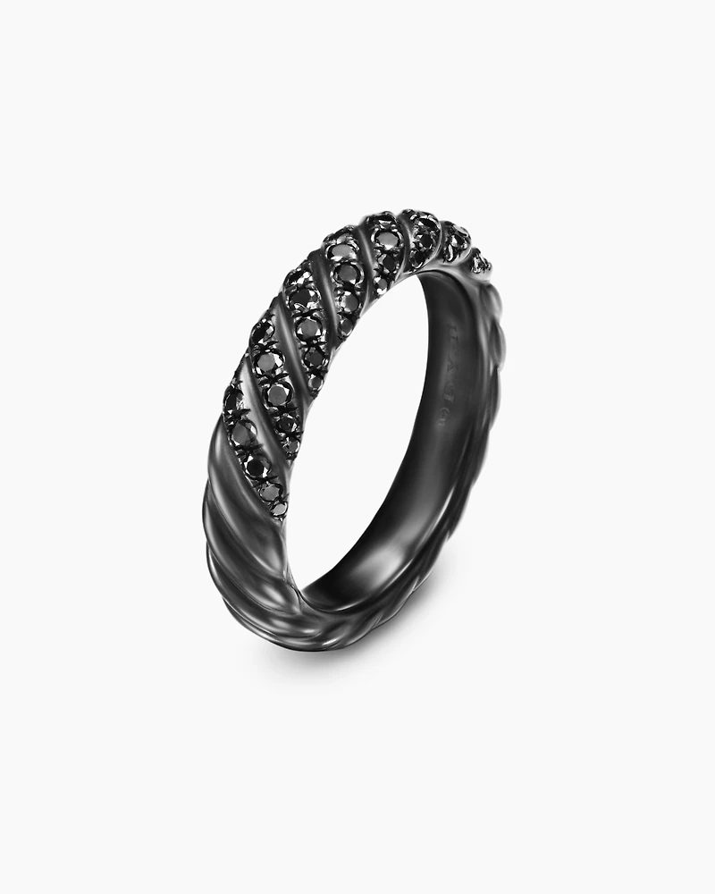 Sculpted Cable Band Ring Black Titanium with Diamonds, 4.5mm