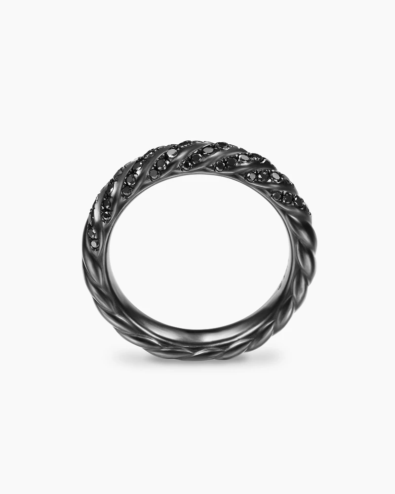 Sculpted Cable Band Ring Black Titanium with Diamonds, 4.5mm