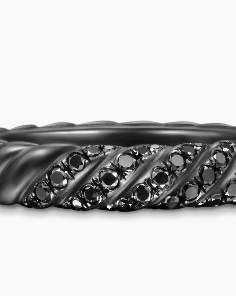 Sculpted Cable Band Ring Black Titanium with Diamonds, 4.5mm