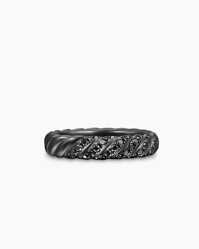 Sculpted Cable Band Ring Black Titanium with Diamonds, 4.5mm