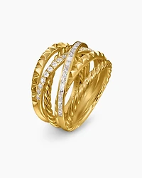 Crossover Trio Six Row Ring 18K Yellow Gold with Diamonds, 17.5mm