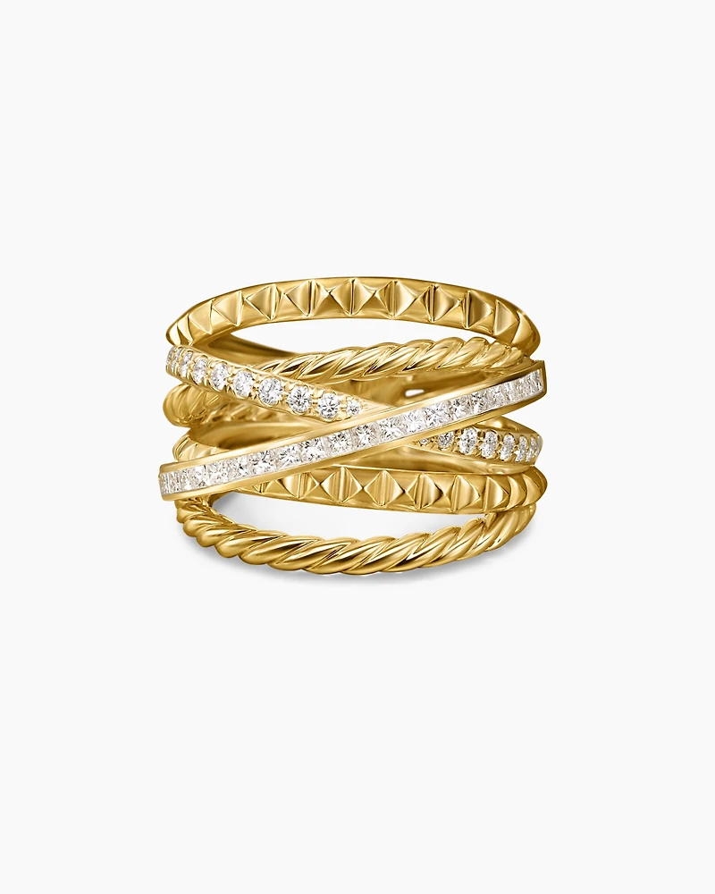 Crossover Trio Six Row Ring 18K Yellow Gold with Diamonds, 17.5mm