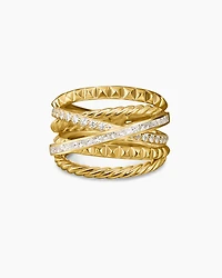 Crossover Trio Six Row Ring 18K Yellow Gold with Diamonds, 17.5mm