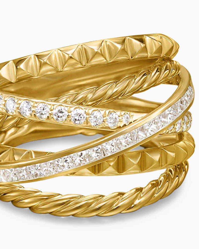 Crossover Trio Six Row Ring 18K Yellow Gold with Diamonds, 17.5mm