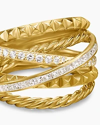 Crossover Trio Six Row Ring 18K Yellow Gold with Diamonds, 17.5mm