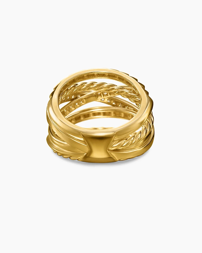 Crossover Trio Six Row Ring 18K Yellow Gold with Diamonds, 17.5mm