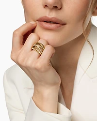 Crossover Trio Six Row Ring 18K Yellow Gold with Diamonds, 17.5mm