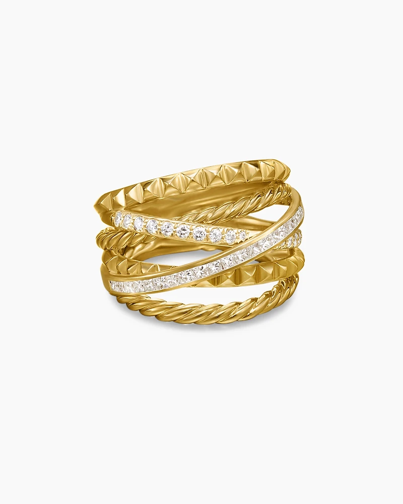 Crossover Trio Six Row Ring 18K Yellow Gold with Diamonds, 17.5mm