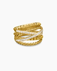 Crossover Trio Six Row Ring 18K Yellow Gold with Diamonds, 17.5mm
