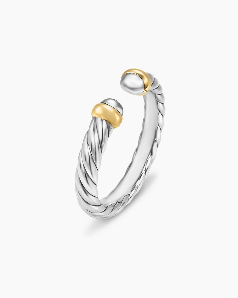 Petite Cable Ring Sterling Silver with 14K Yellow Gold, 3.4mm