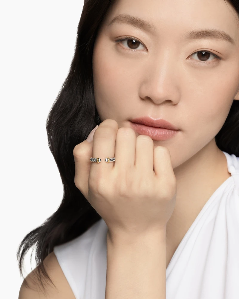 Petite Cable Ring Sterling Silver with 14K Yellow Gold, 3.4mm